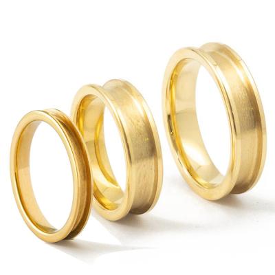 China FASHIONABLE Wholesale Custom Women Flat Edge 18K Gold Plated Tungsten Carbide Ring Core Channel Ring Blanks For Inlay for sale