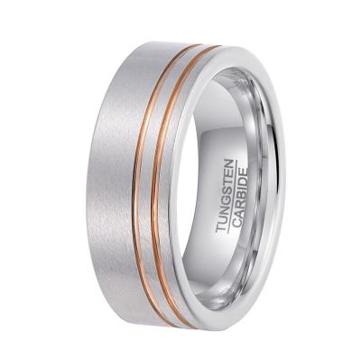 China TRENDY Tungsten Jewelry Manufacturers Swept 8MM Rose Gold Stripe Tungsten Wedding Band For Men for sale