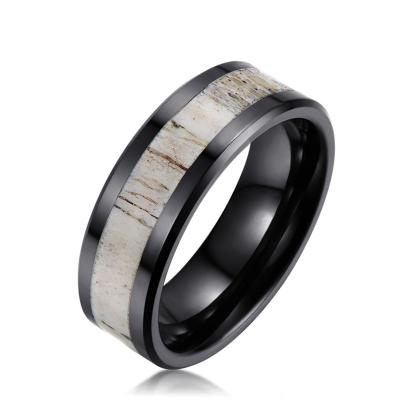 China FASHIONABLE Hot Sale Deer Antlers Inlay Black Tungsten Carbide Wedding Band Ring For Men for sale