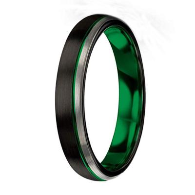 China Wholesale Trendy Mens Jewelry 4mm Brushed Green Inside Black Plated Tungsten Ring for sale