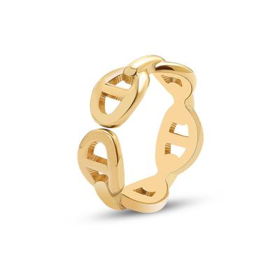 China INS TRENDY Fashion Personality Gold Plated Open Rings Hog Nose Shape Link Chain Geometric Rings for sale