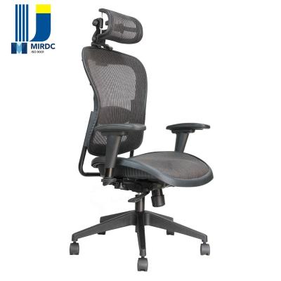 China (Height)Adjustable Ergonomic Seating All Black Mesh Chair For Office Use With Headrest And Lumbar Support for sale