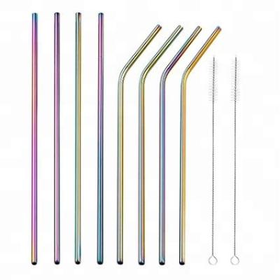 China Sustainable stainless steel drinking straws and clean brush in rainbow color for sale