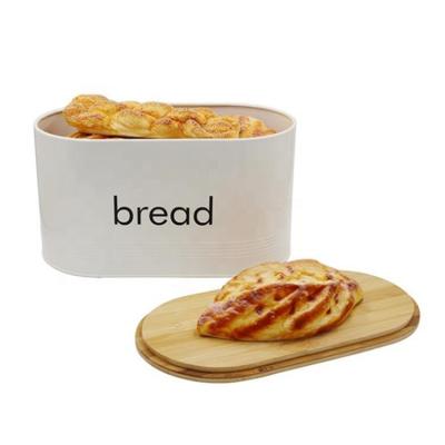 China Sustainable Stainless Steel Bread Box Metal Kitchen Bread Bin With Lid Bamboo Cutting Board for sale