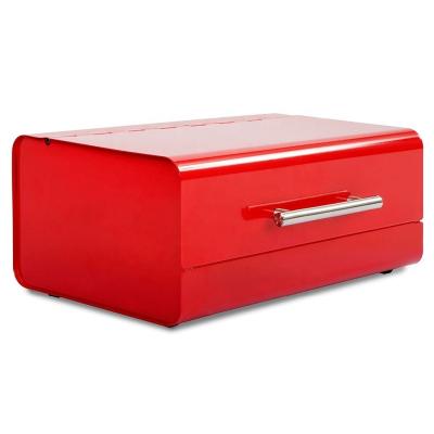 China Sustainable Rectangular Steel Kitchen Bread Box, Red, Food Storage Container for sale