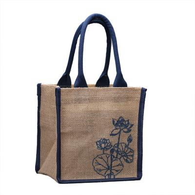 China Wholesale Competitive Price Rope Handle Finely Processed Custom Waterproof Tote Jute Bag With Leather Handles for sale