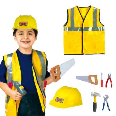 China Novelty Children Dress Up Uniform Engineer Children Tools Toy Kids Pretend Play Set Construction Worker Costume For Children for sale