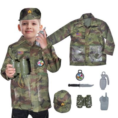 China Fancy Kids Dress Up Halloween Costume Kids Army Costume For Kids With Hat Army Green Cosplay Uniform For Kids for sale