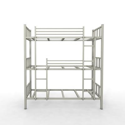 China Customization Contemporary School Dorm Campus Army Prison 3 Tiers Metal Platform Bunk Beds With 2 Ladders for sale