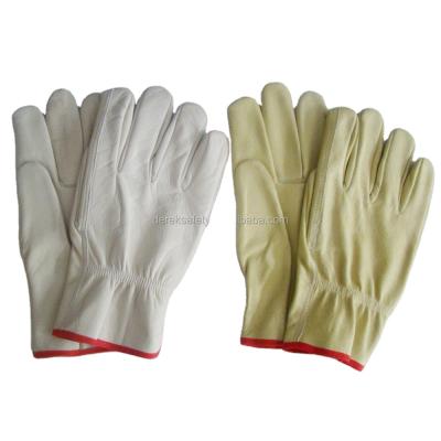 China Comfortable Gold Driver Gloves Wing Thumb Shirred Elastic Back Cow Grain Leather Work Driver Gloves for sale