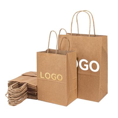 China Recycled Materials Custom Printed Amazon eBay Flat Craft Logo Brown White Brown Twisted Twisted Shopping Bag for sale