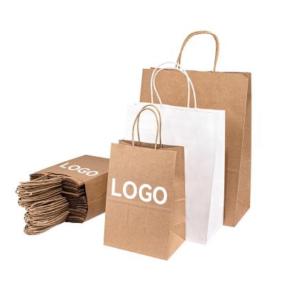 China Recycled Materials Custom Printing Craft Restaurant Cafe Food Take-Out Shopping Packaging Recycled Brown Kraft Paper Bags For Grocery for sale