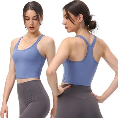 China Female Breathable Gym Active Wear White Padded Yoga Compression Tank Racerback Running Crop Tops Fitness Sports Bra High Impact for sale