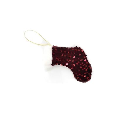 China Fabric Mini Socks Decorative Pendant Red Sequin Christmas Tree Ornament Hanging Decoration for sale