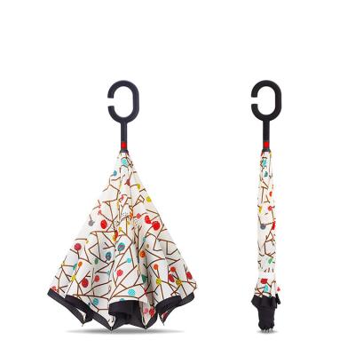 China Wholesale custom promotional handle double layer hanging windproof reverse inverted umbrella for sale