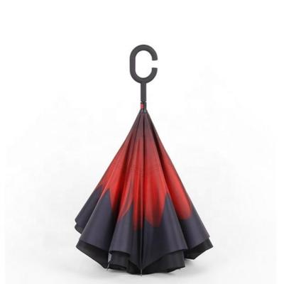 China Hanging Double Layer Sided Car Reserve Paraguas C Handle Inverted Reverse Umbrella for sale