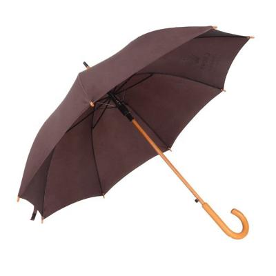 China Hot Sale 190T Pongee Wooden Shaft Durable Hanging Upright Umbrella With Hook J Handle for sale