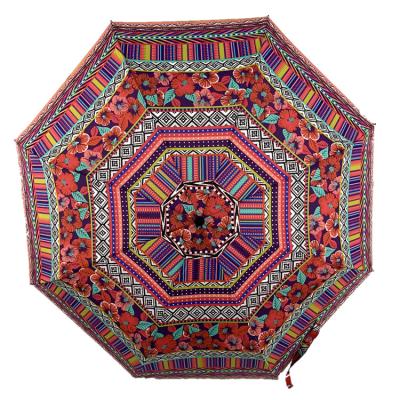 China Rustic Portable Tiny Ribs Automatic Payung Sombrillas Paraguas Bohemia Printing Special 8 3 Fold Umbrellas for sale