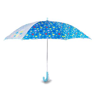 China Custom Pongee OEM Blue Star Color Draw Metal Shaft Kids Umbrella Kids For Child for sale