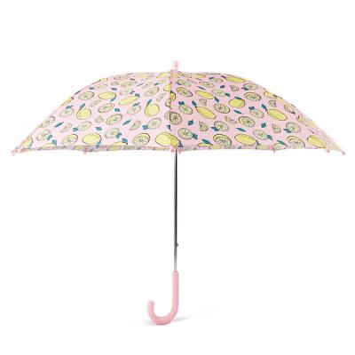 China Novelty Handbook Lemon Open Custom Straight Pink Color Cute Kids Children Rain Umbrellas Payung Sombrillas Paraguas for sale