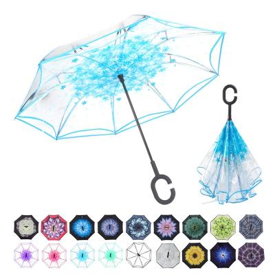 China Promotional Novelty Double Layer Inverted Car Reverse Transparent Clear Umbrella for sale