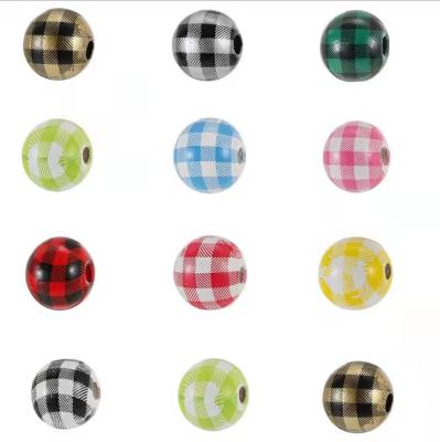 China Customization Europe KRAFF Wooden Colorful Polished Round Beads For DIY Craft Wooden Plaid BeadsBead Garland Red and White, Pink, Green for sale