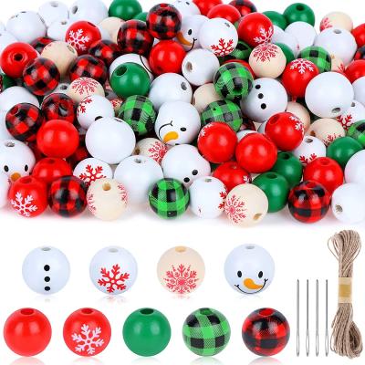 China Europe KRAFF Personalization DIY Christmas Open Garland Tree Decor Jewelry Making Wooden Beads With Hemp Rope For Party Holiday for sale