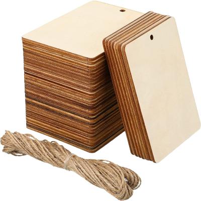 China Europe KRAFF Natural Wood Cutout with Hole and 2M Hemp Rope for Craft Projects Unfinished Wood Pieces Rectangle Shaped Light for sale