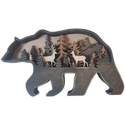 China Europe R Christmas Bear and Mountains Laid Wood Home Decor Forest Animal Wide Wood Wall Art Home Decoration for Special Occasions for sale