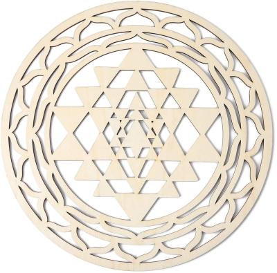 China Wood Carving Wood Decor Sri Yantra Mandala Chakras Wheel of Europe OM Art Sacred Geometry Wall Yoga of Life Seed of Life Crystal Grid for sale