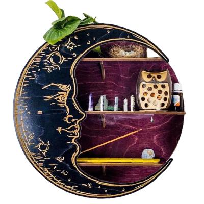 China Europe KRAFF Wall Decor Display Shelf Crystal Wall Decor Wooden Floating Moon Home Hanging Shelf For Meditation Decor for sale