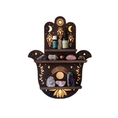 China Europe KRAFF RTS Hand Of Fatima Essential Oil Display Wooden Shelf Hamsa Hand Lamp Hamsa Hand Crystal Shelf For Crystals for sale