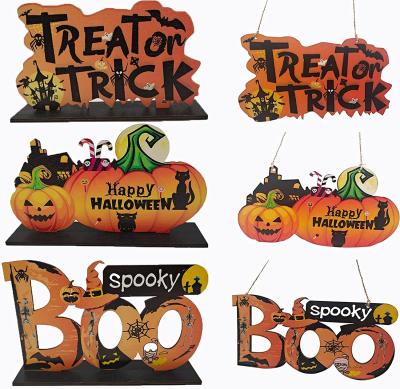 China Europe Kraff Wooden Hanging Ornaments Halloween Pumpkin Ghost Wooden Pendant Trick or Treat Charms Animated Decoration Crafts for sale