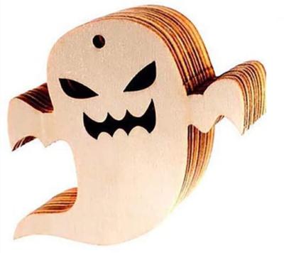 China Europe KRAFF Amason Hot Sale Halloween Decorations Crafts Wooden Slices Tags Mask Wooden Hanging Ornaments Cutouts Crafts for sale