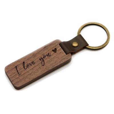 China Europe Kraff DIY Personalized Brass Key Chain Birthday Gift Anniversary Gift For Loved Wood Engraving Key Chain Leather Wood for sale