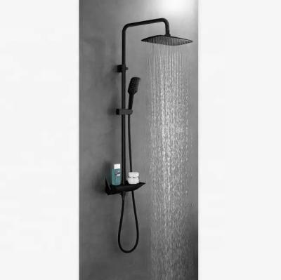 China With Sliding Bar 3 Function Bathroom Solid Brass Rain Shower Mixer Black Shower Bathing Set Contemporary Exposed Shower Faucet System Double Handle for sale