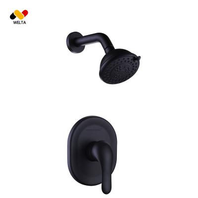 China Metered Faucets Black Shower Head And Faucet Set Complete With Valve Shower Fixtures With 6 Inch Pressure Rain Shower Head Height Adjuster Kit for sale