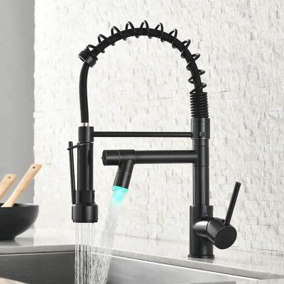 China Modern Black Single Handle Kitchen Faucets Sense Sink Faucet Sprayer Spout Single Handle Kitchen Faucet Led Light Brass With Pull Down for sale