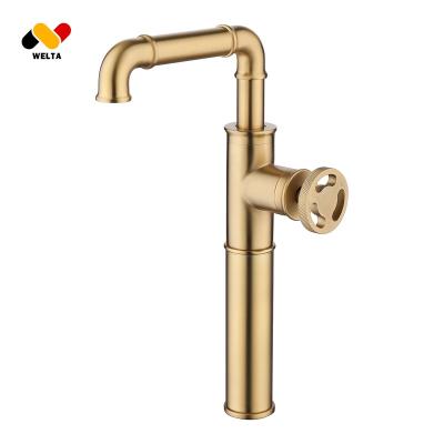 China Copper Wide Single Handle Faucets Golden Waterfall Bathroom Basin Faucet Mouth Metered Cold-Hot Mixer Taps for sale