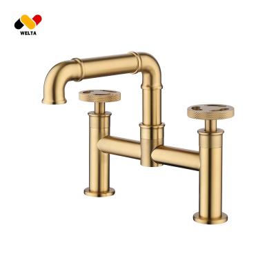 China Hot Sale Industrial Style Bathroom Sink Faucet 2 Handles Black Widespread Hole Knobs Dual Handles Basin Mixer Tap for sale