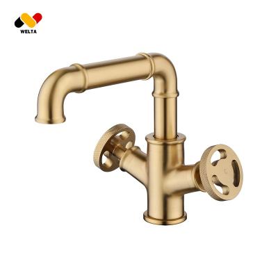 China New Design Faucets Free Handle Double Handle Gold Brass Mixer Tap Sink Basin Basin Faucet Double Brushed for sale