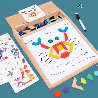 China Montessori Magnetic Wooden Toys Kids Wooden Puzzle Drawing Board Geometric Spelling Toy for sale