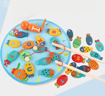 China Eductional Toys New Design Montessori Educational Wooden Baby Fishing Toys Alphabet Fish Games Catch Toys for sale