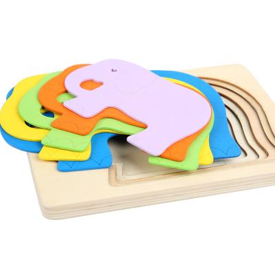 China Montessori Early Educational Toy Toddler Jigsaw Toy Wooden Multi Layered Layered Jigsaw Puzzle Game Animal Jigsaw Puzzle for sale