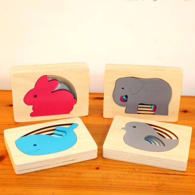 China Educational Toy Wooden Toys Preschool Puzzle Game Elephant Whale Puzzles Multi-Layer Puzzles for sale