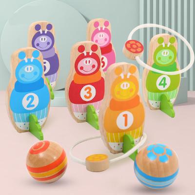 China DIY TOY Creative Wood Blocks Bug Model Wooden Bowling Toy Blocks Ring Game for Family Game for sale