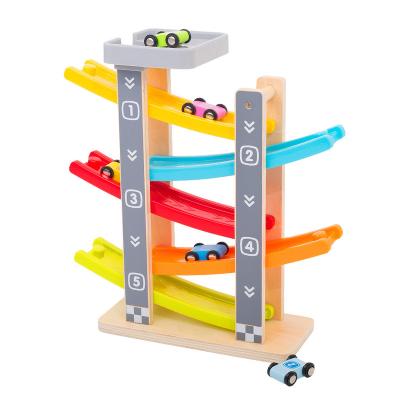 China Kids Modern Fun Racing Track Car Ramp Racetrack Toddler Toys Wooden Vehicle Playsets For 1 2 Years Old for sale