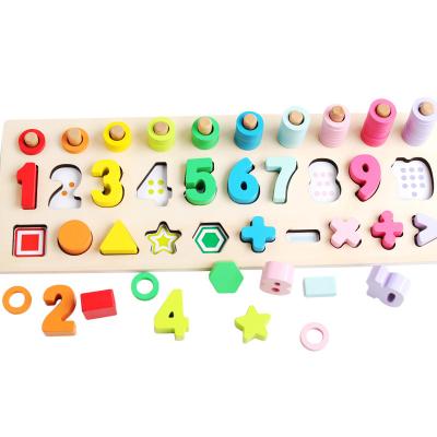 China Educational Toy Intelligence Wooden Puzzle Blocks Number Shape Matching Montessori Puzzle Board For Kids for sale