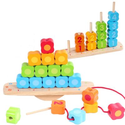 China Amazon Modern Hot Selling Wooden Abacus Beads Balance Stacker Wooden Lacing Beads For Child for sale