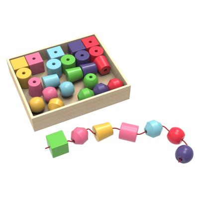 China DIY TOY Geometric Educational Toy Wooden Lacing Bead Blocks Set Fine Motor Skills Montessori Toys for Kids Toddlers for sale